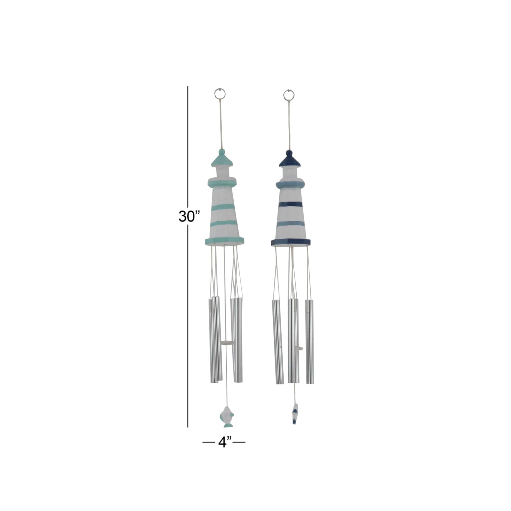 Set of 2 White Aluminum Coastal Wind Chimes, 4" x 30" Each